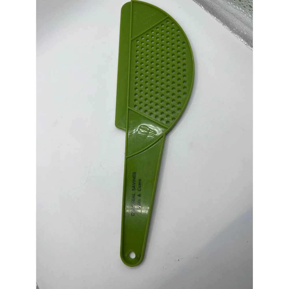 Vintage Avocado Green Plastic Strainer Spatula Tool Advertising Banking Chicago